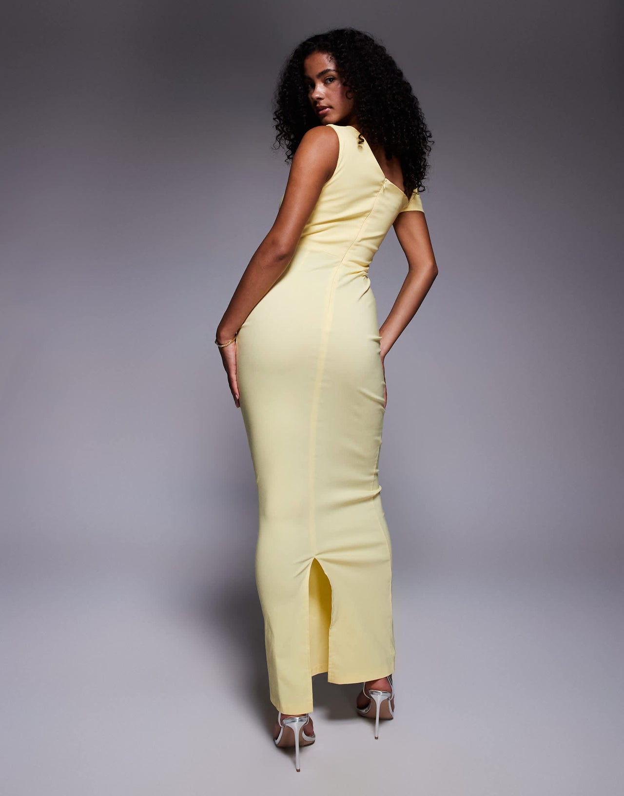 Vesper bengaline one shoulder knot detail maxi bodycon dress in yellow