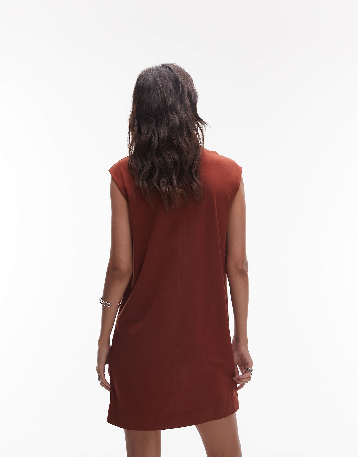 ARKET pure cotton high neck cap sleeve mini dress in rust