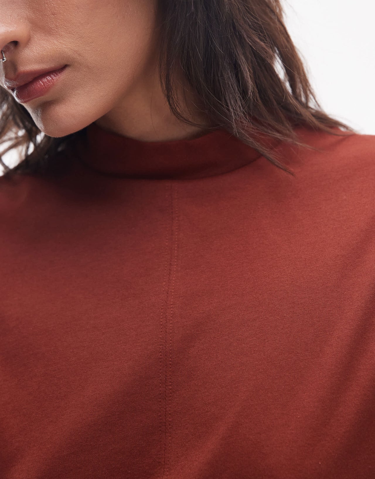 ARKET pure cotton high neck cap sleeve mini dress in rust