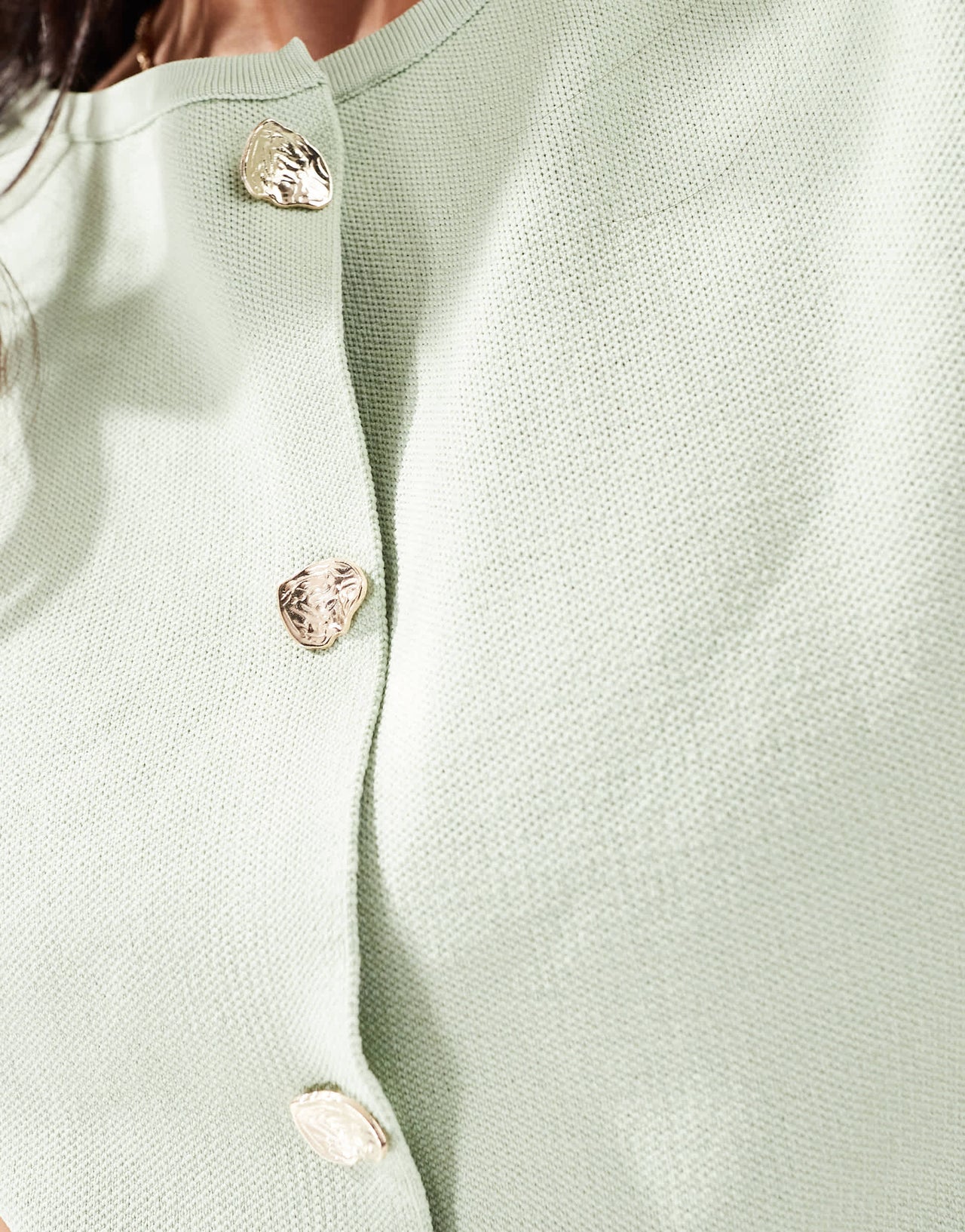 DESIGN knitted button front waistcoat with gold buttons in sage green