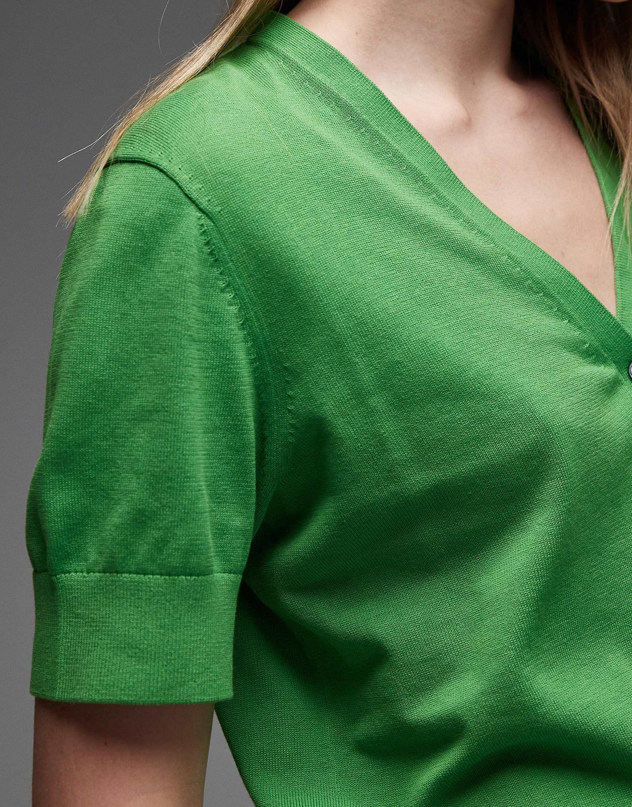 ARKET pure cotton fine knitted cardigan with short sleeves in green