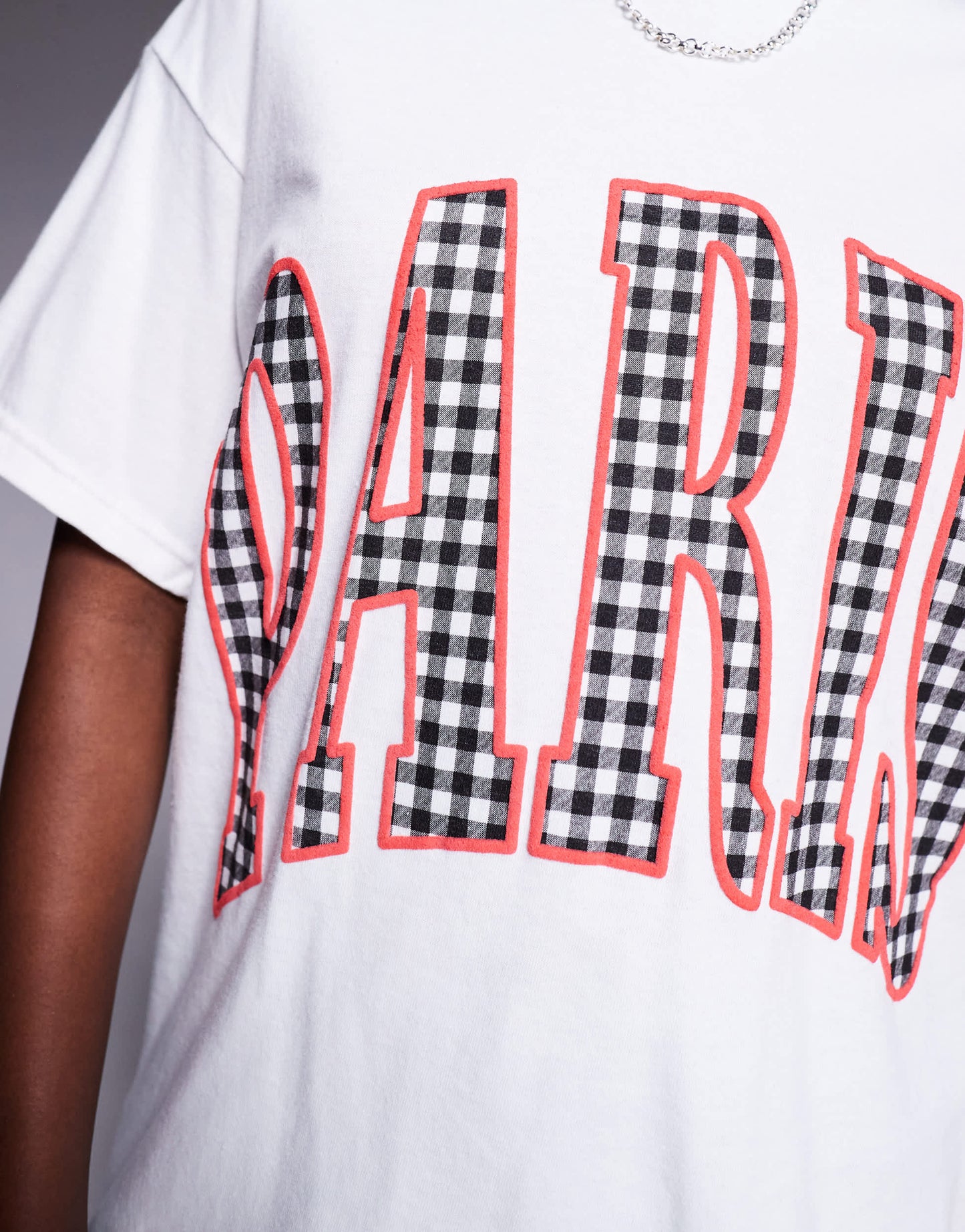 River Island paris gingham print t-shirt in white