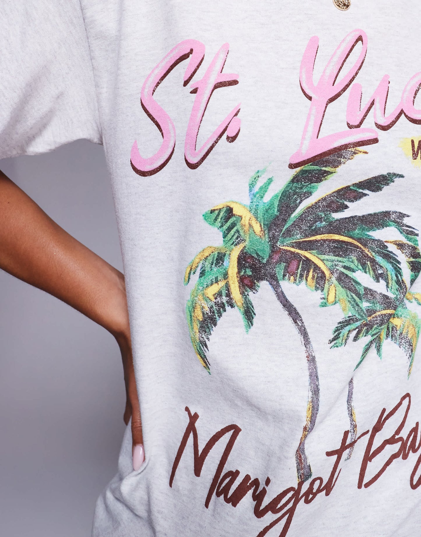 River Island St.Lucia palm tree boyfriend t-shirt in grey
