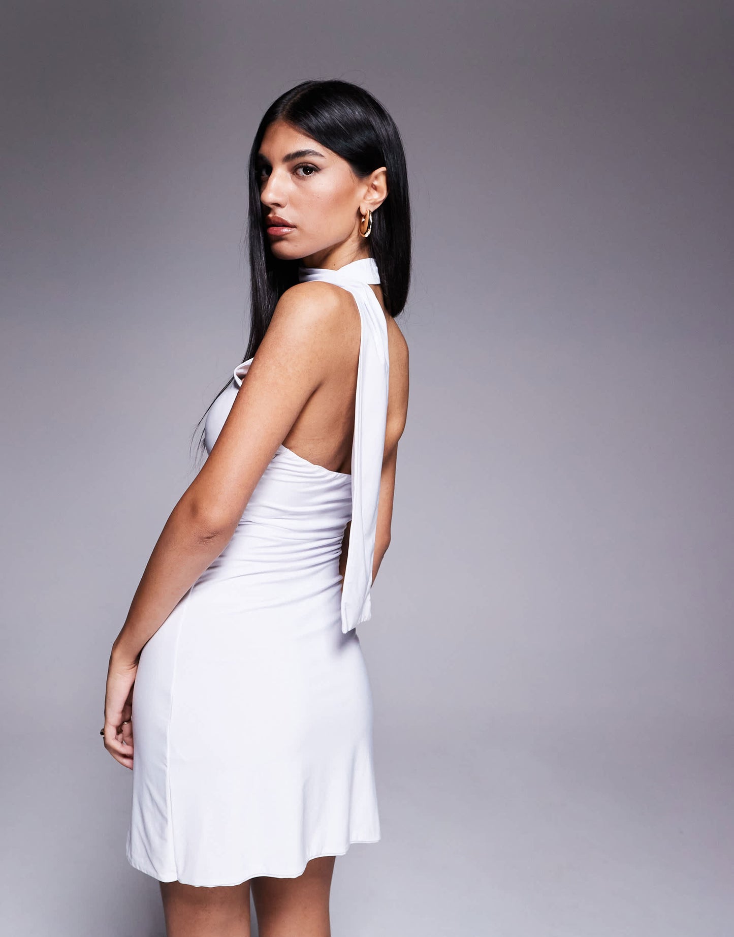 Fashionkilla exclusive slinky double sculpted halterneck scarf detail mini dress in white