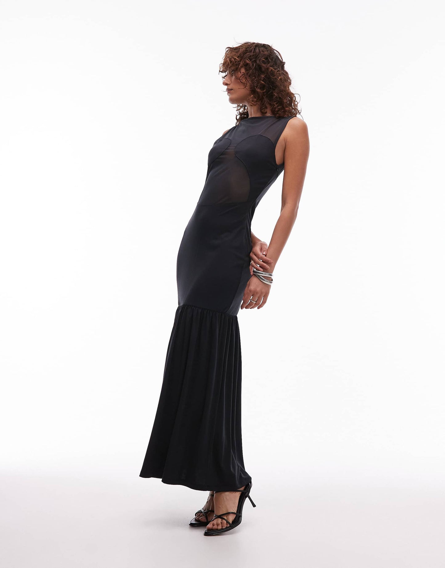 ASOS DESIGN mesh panel fabric mix maxi dress in black