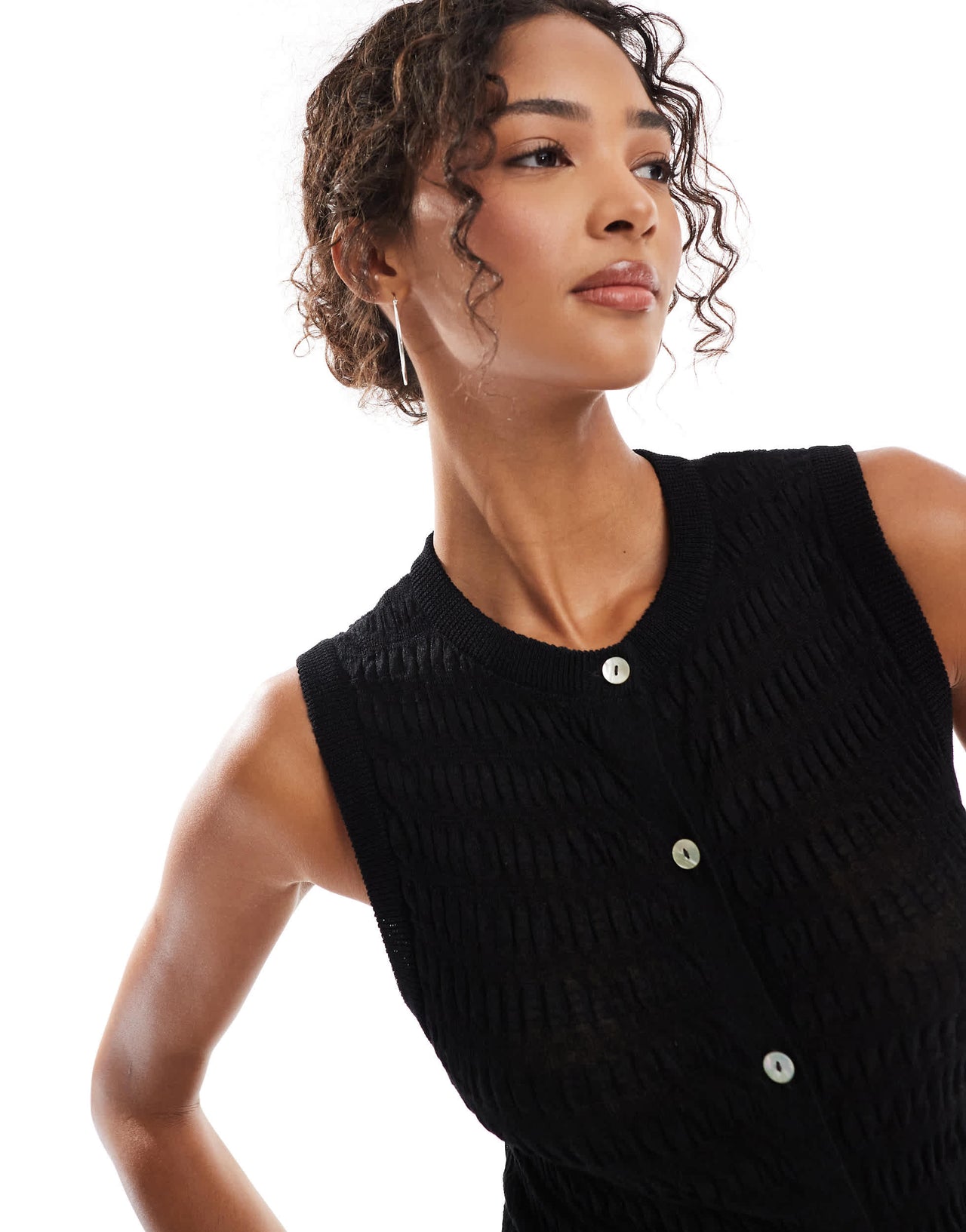 ASOS DESIGN knitted shirred button through tank in black