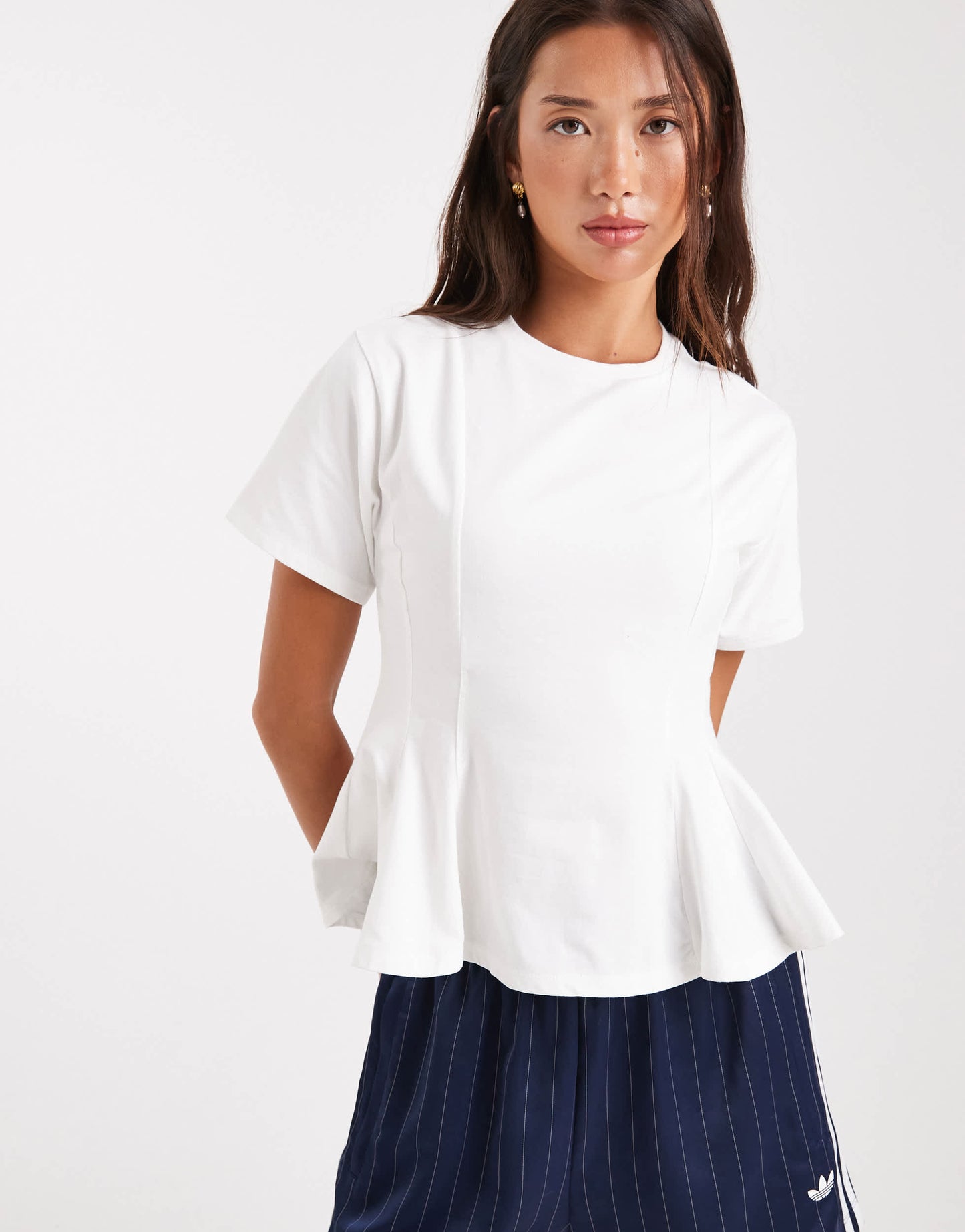 Miss Selfridge peplum detail tee in white