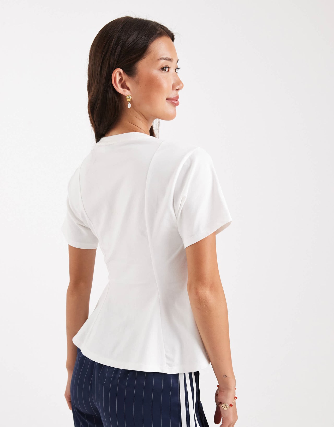 Miss Selfridge peplum detail tee in white