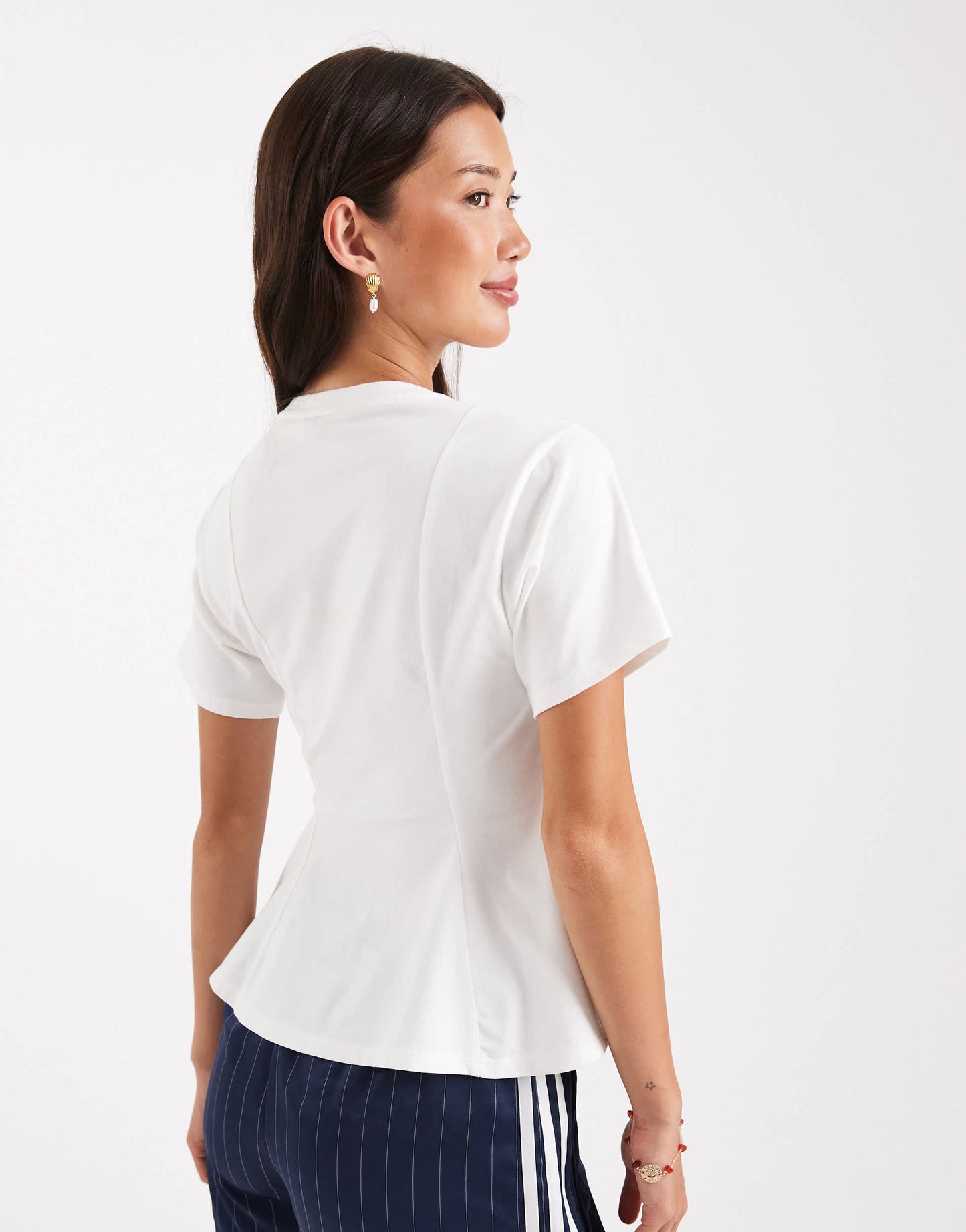 Miss Selfridge peplum detail tee in white