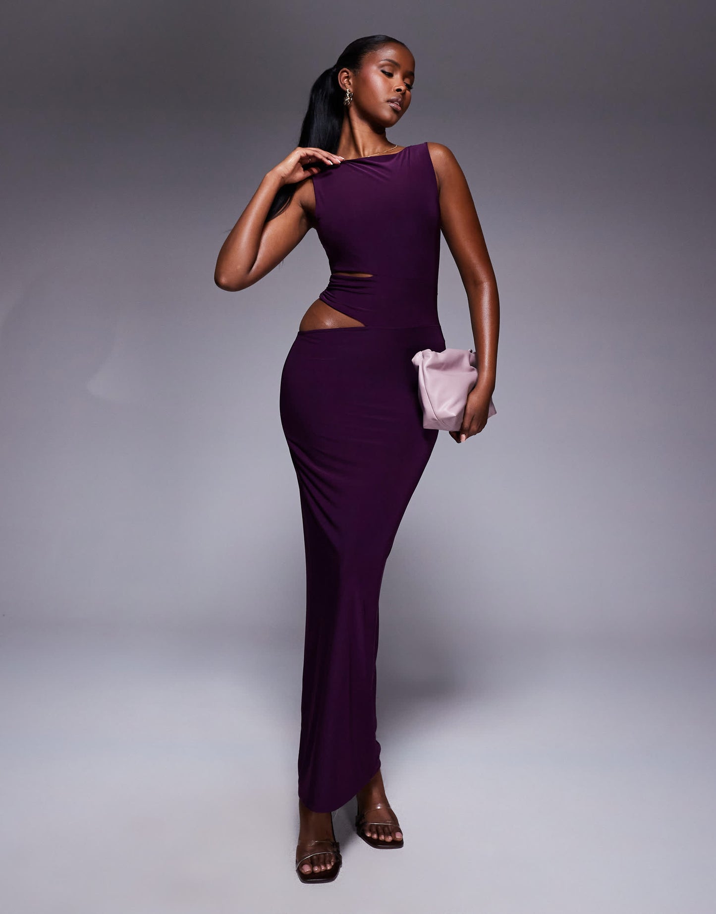 Missyempire double sculpted slinky side cut out maxi dress in purple
