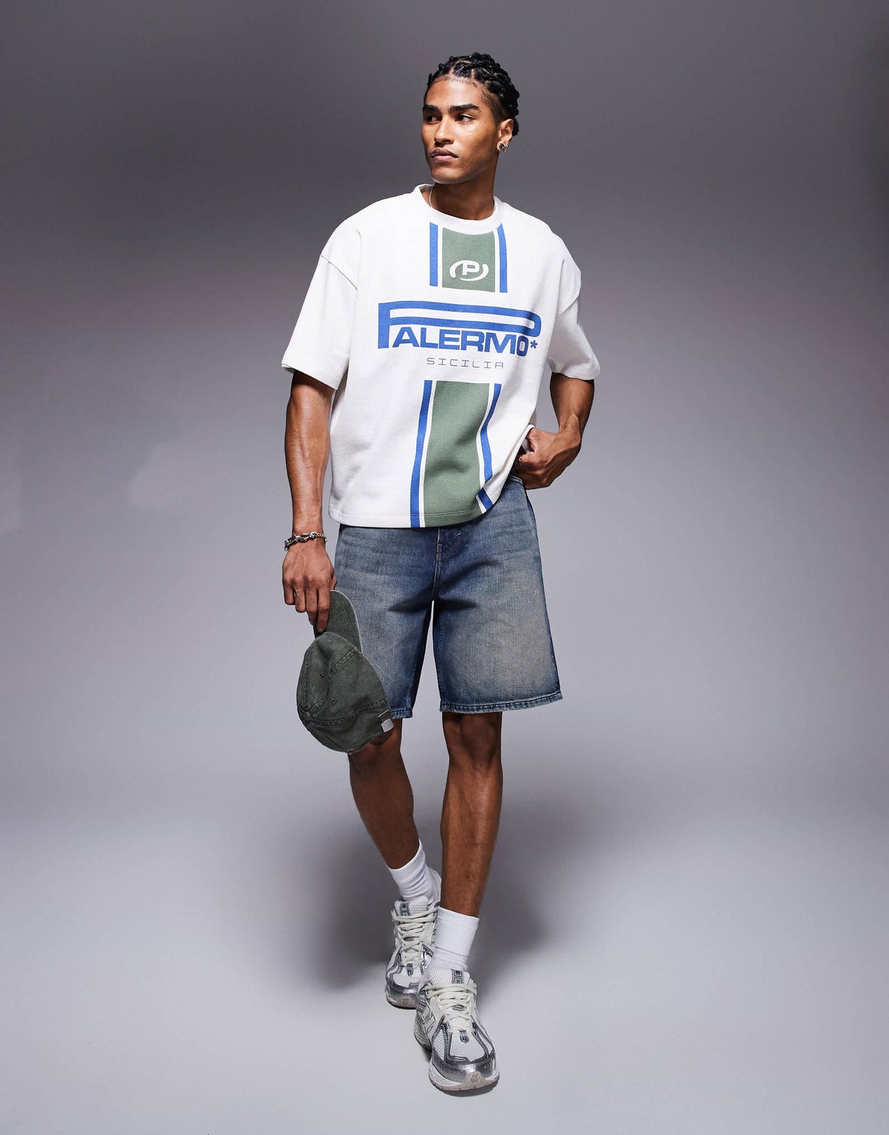 ASOS DESIGN boxy oversized t-shirt with Palermo graphic in cream waffle