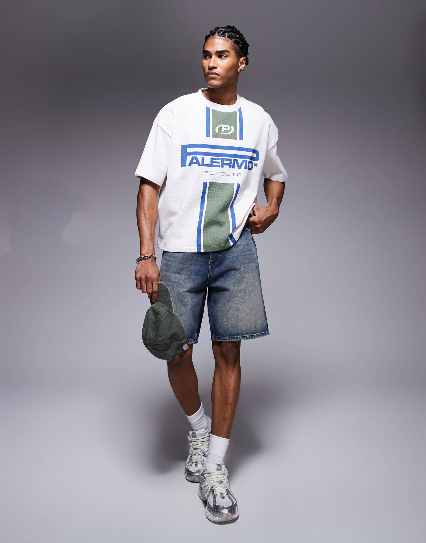 ASOS DESIGN boxy oversized t-shirt with Palermo graphic in cream waffle