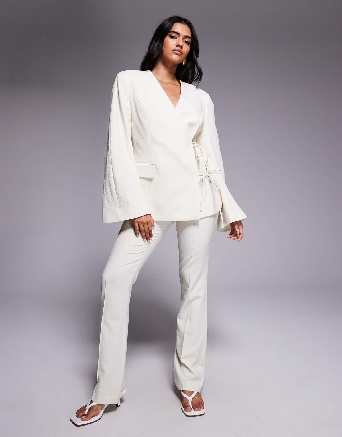 ASOS DESIGN tailored linen look flare trousers co-ord in buttermilk