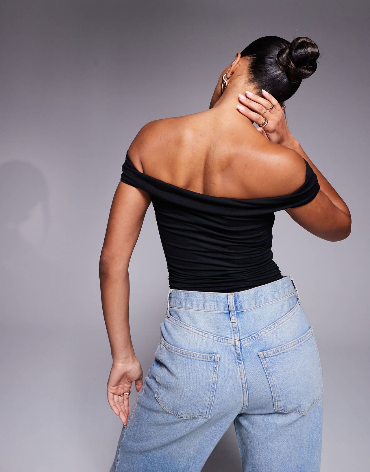 Oh Polly Lida off shoulder cut-out bodysuit in black