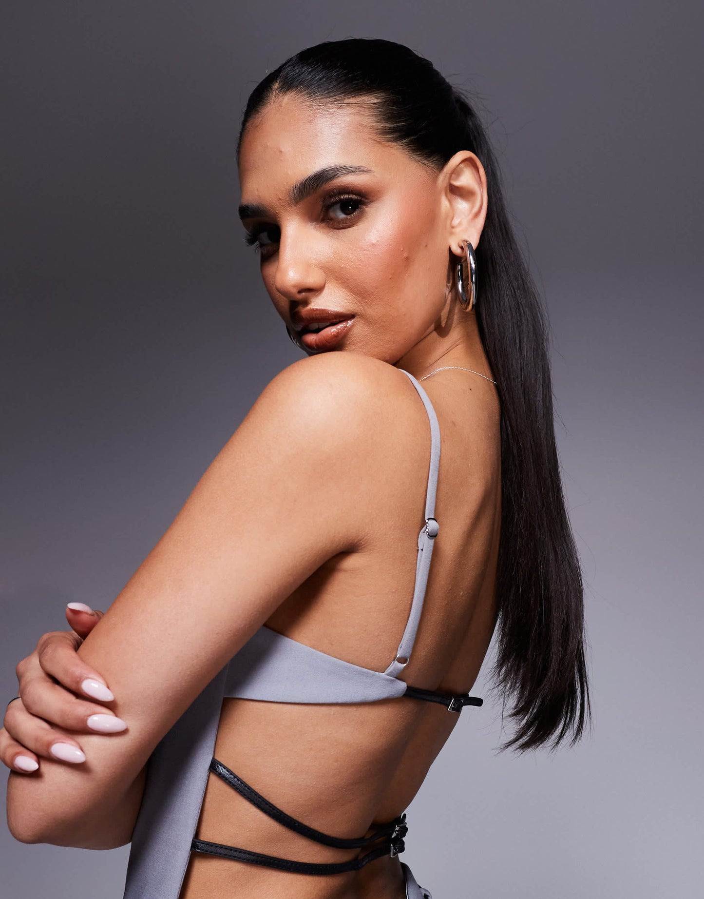 Oh Polly pleated backless mini dress in grey