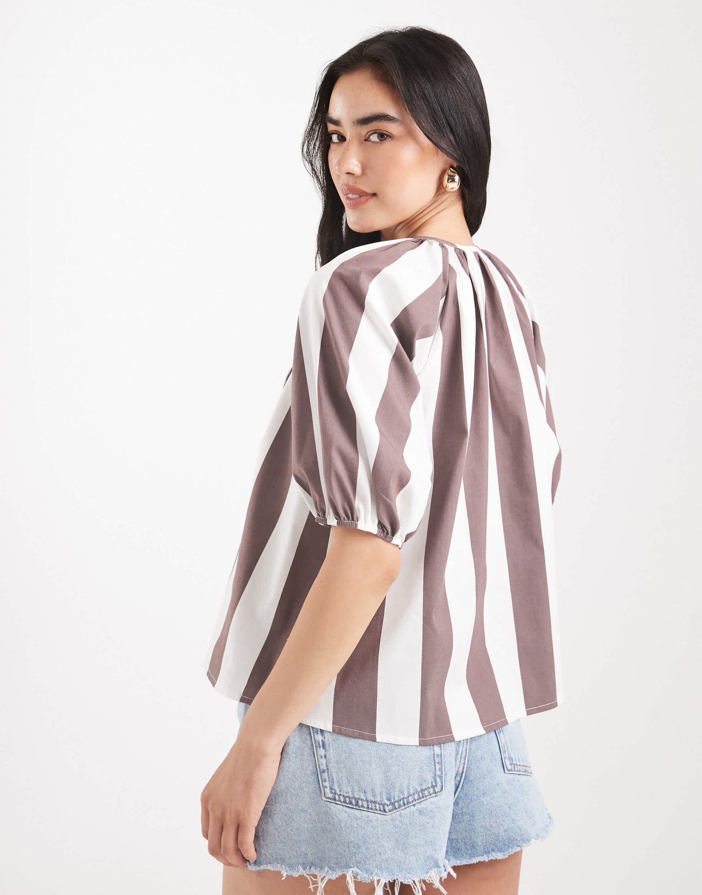 ASOS DESIGN puff sleeve tie detail blouse in stripe