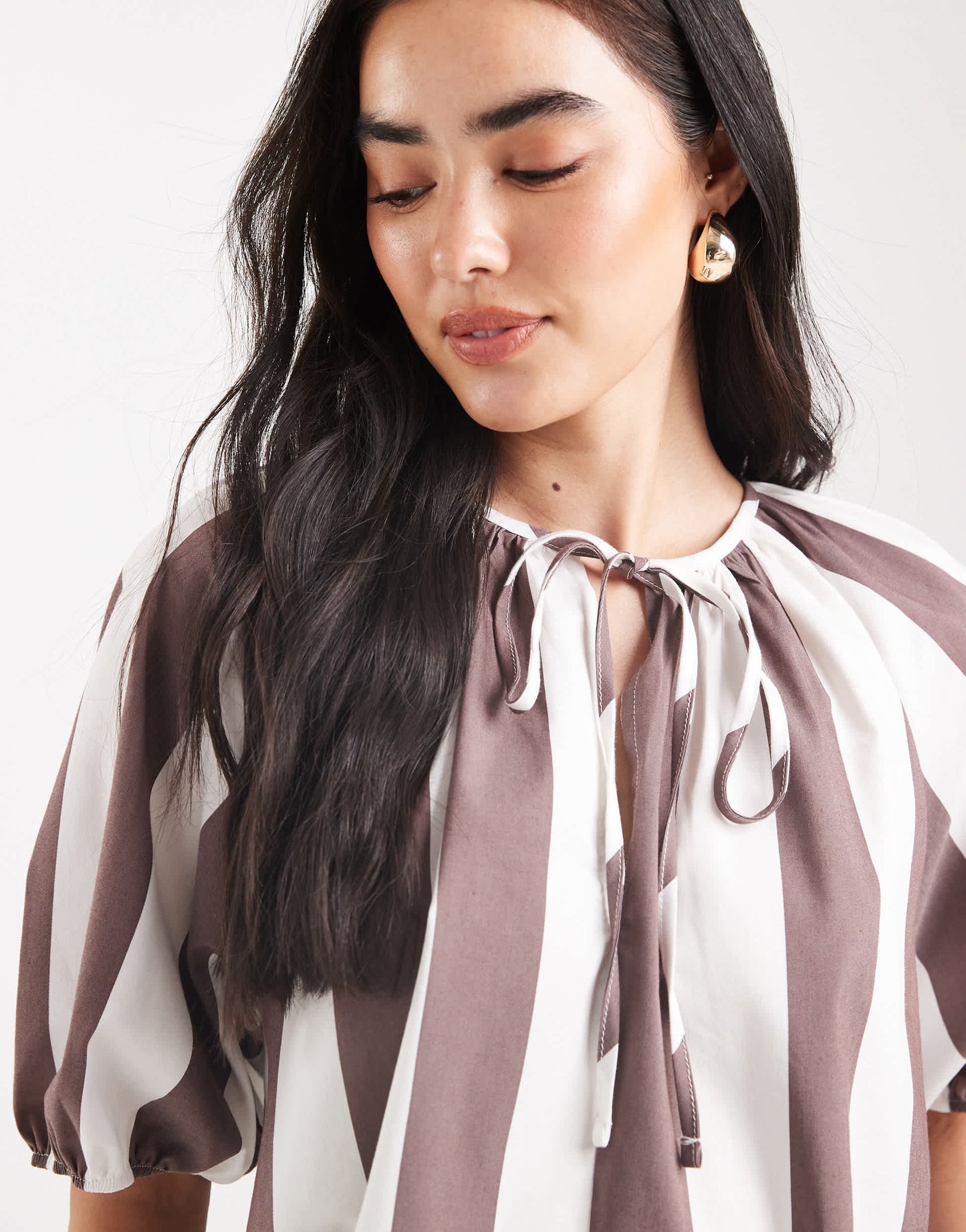ASOS DESIGN puff sleeve tie detail blouse in stripe