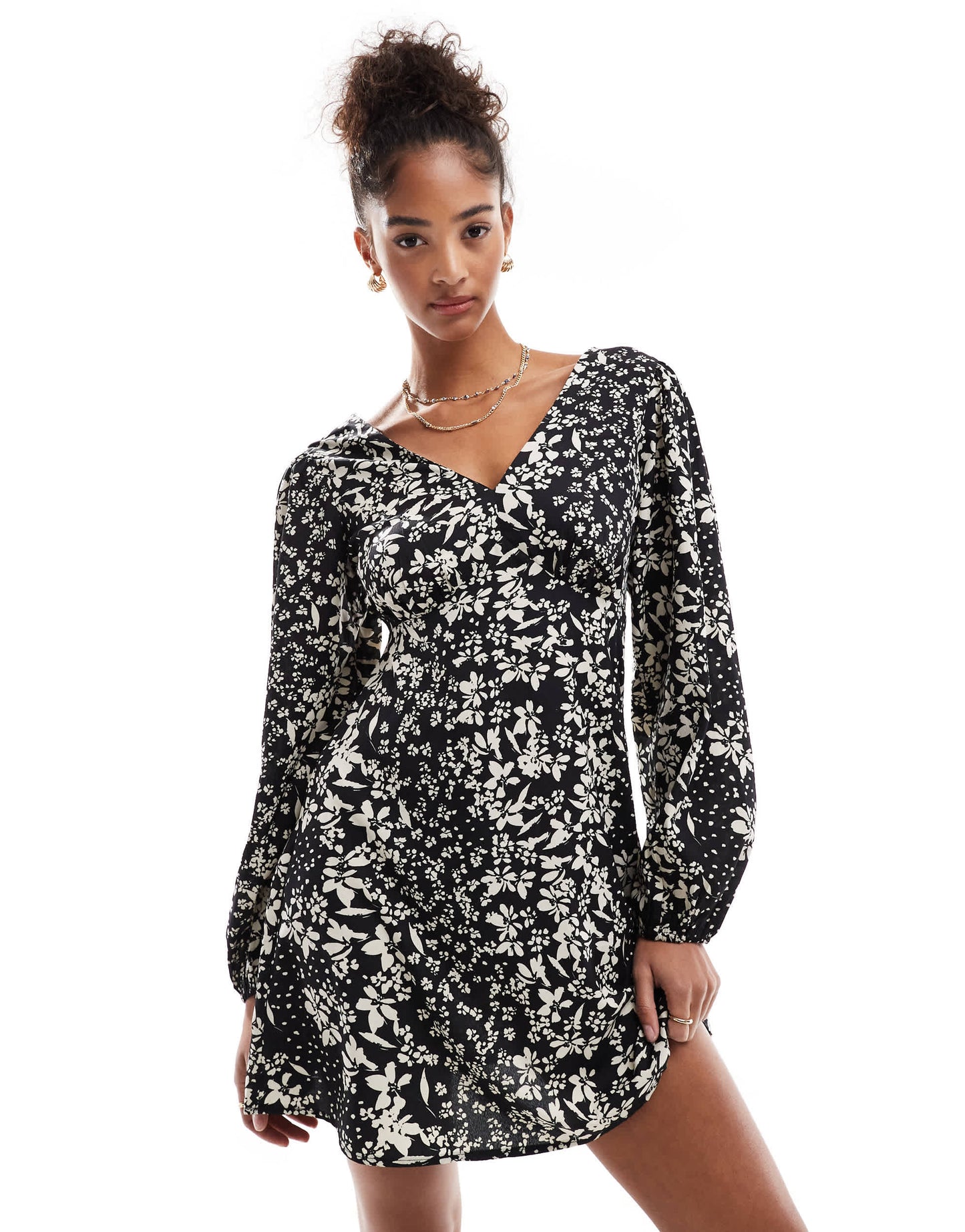 Wednesday's Girl mini tea dress in monochrome floral