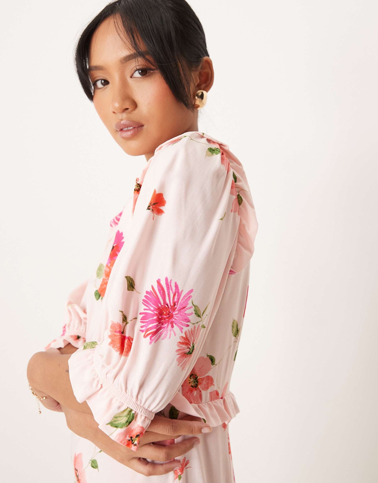 Nobody's Child Petite Felicia ruffle detail midi dress in pink floral