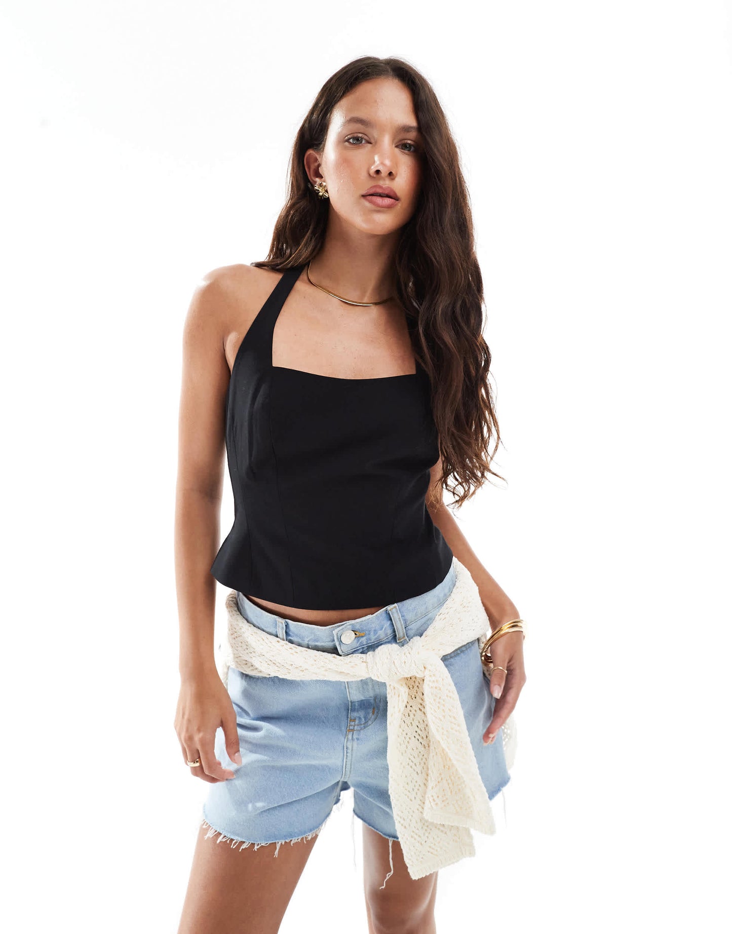 Cotton On luis suiting halter top in black
