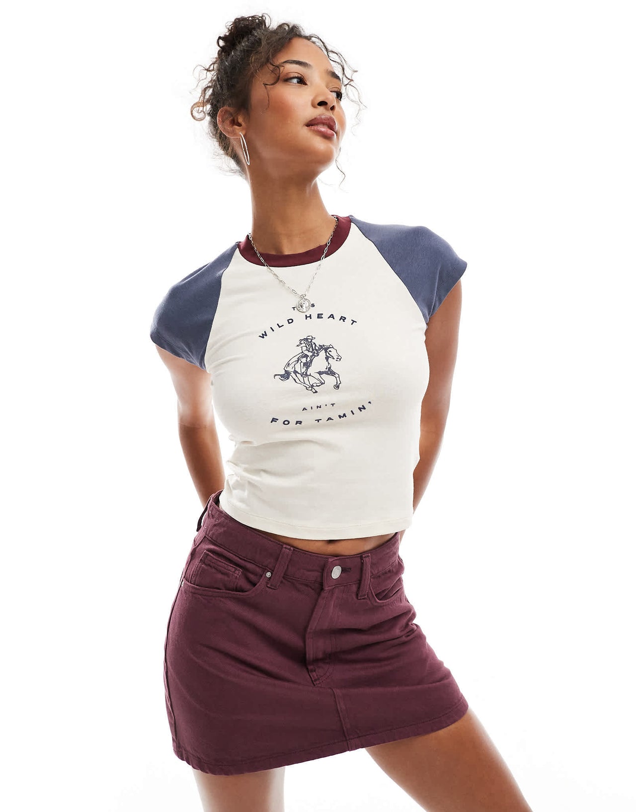 Cotton On original denim mini skirt in berry
