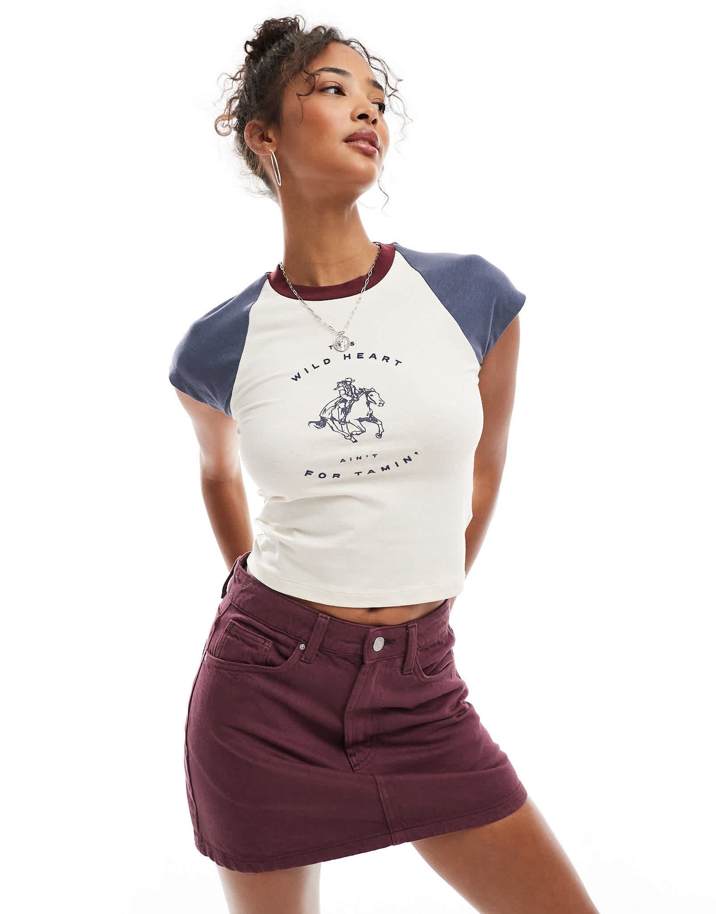 Cotton On original denim mini skirt in berry