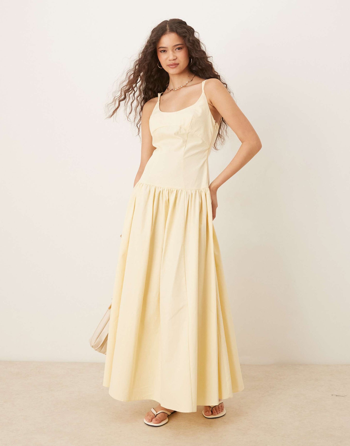 ASOS DESIGN premium strappy seam detail dropped waist midi dress in buttermilk