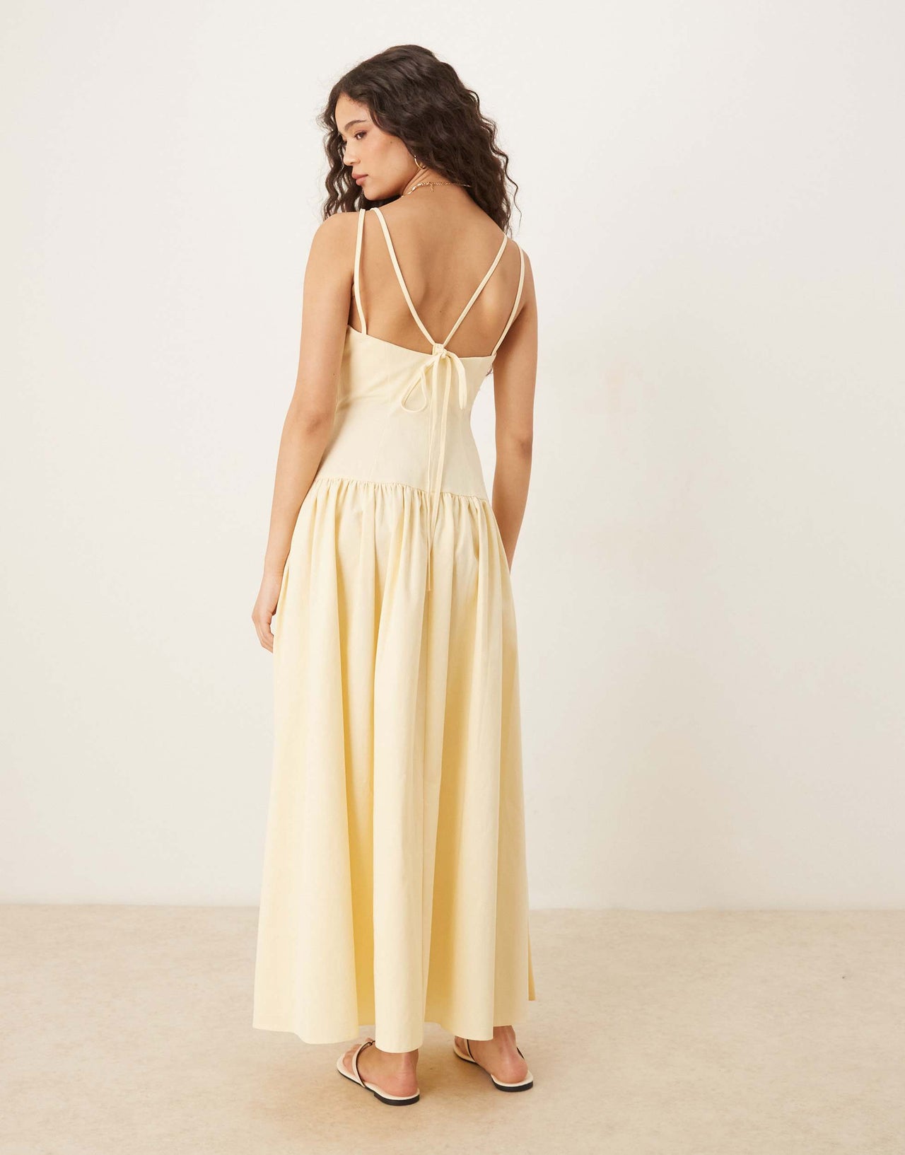ASOS DESIGN premium strappy seam detail dropped waist midi dress in buttermilk