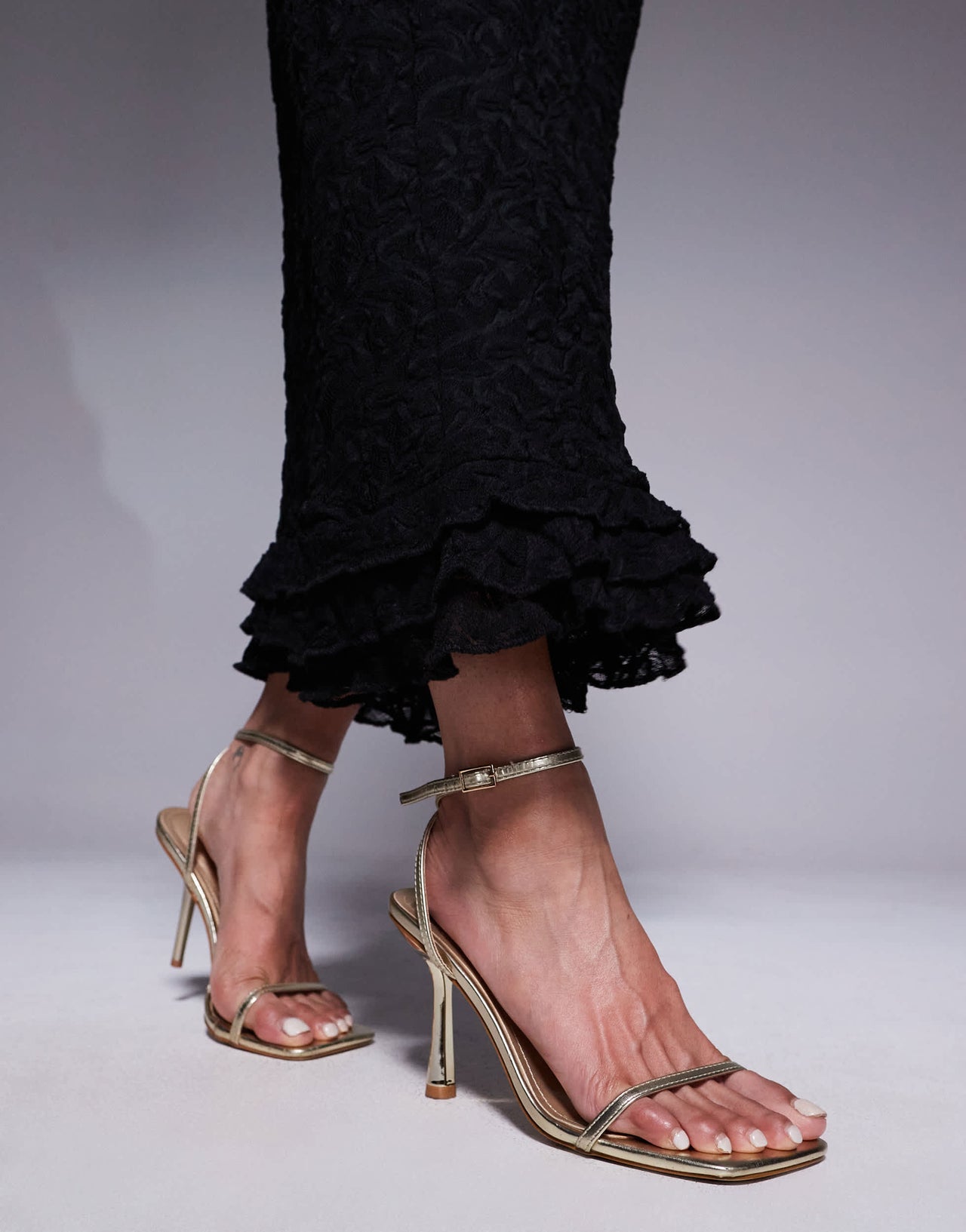 ASOS DESIGN lace plunge maxi dress with frill hem in black