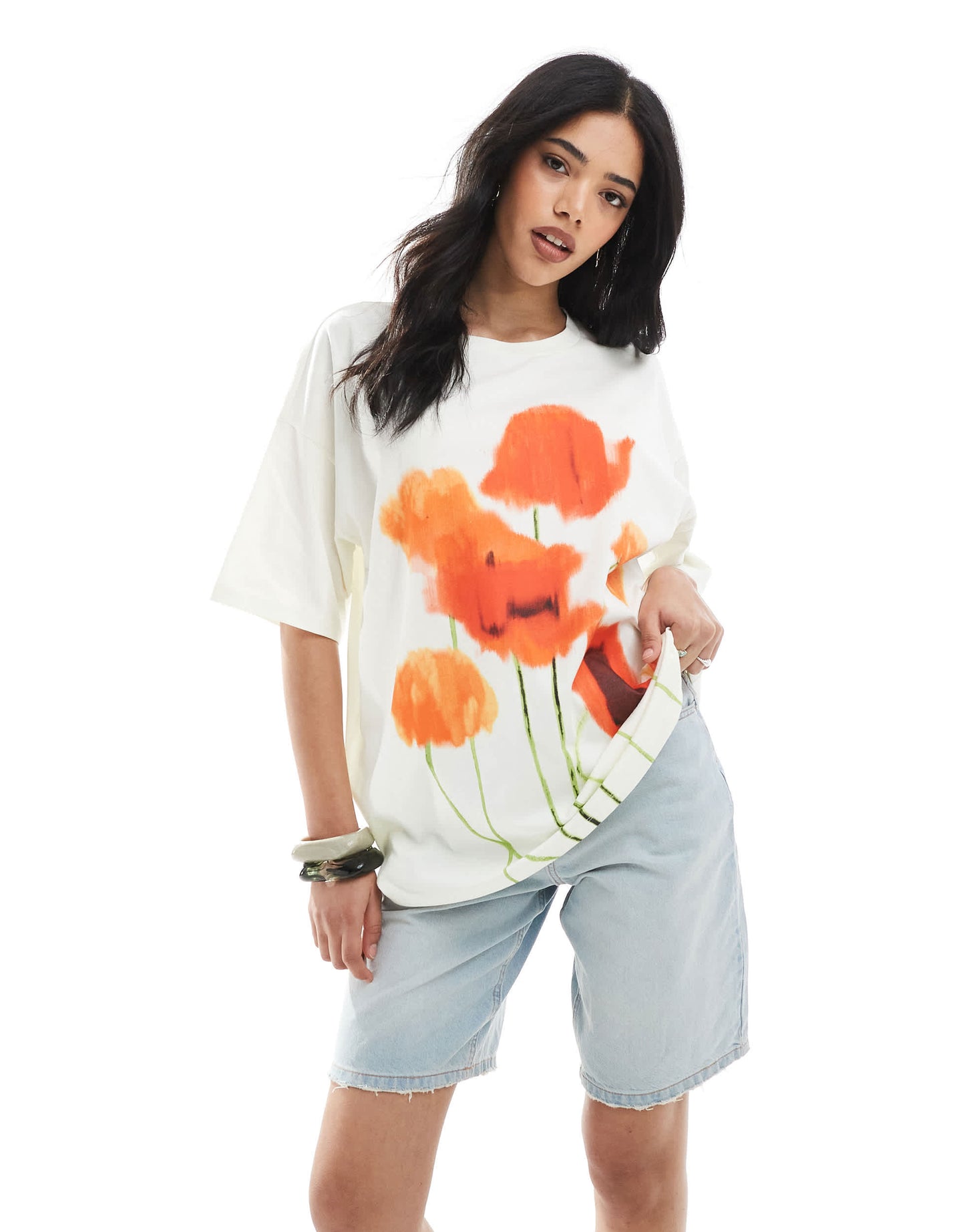 ASOS DESIGN oversized tee with  blurred floral graphic in ecru