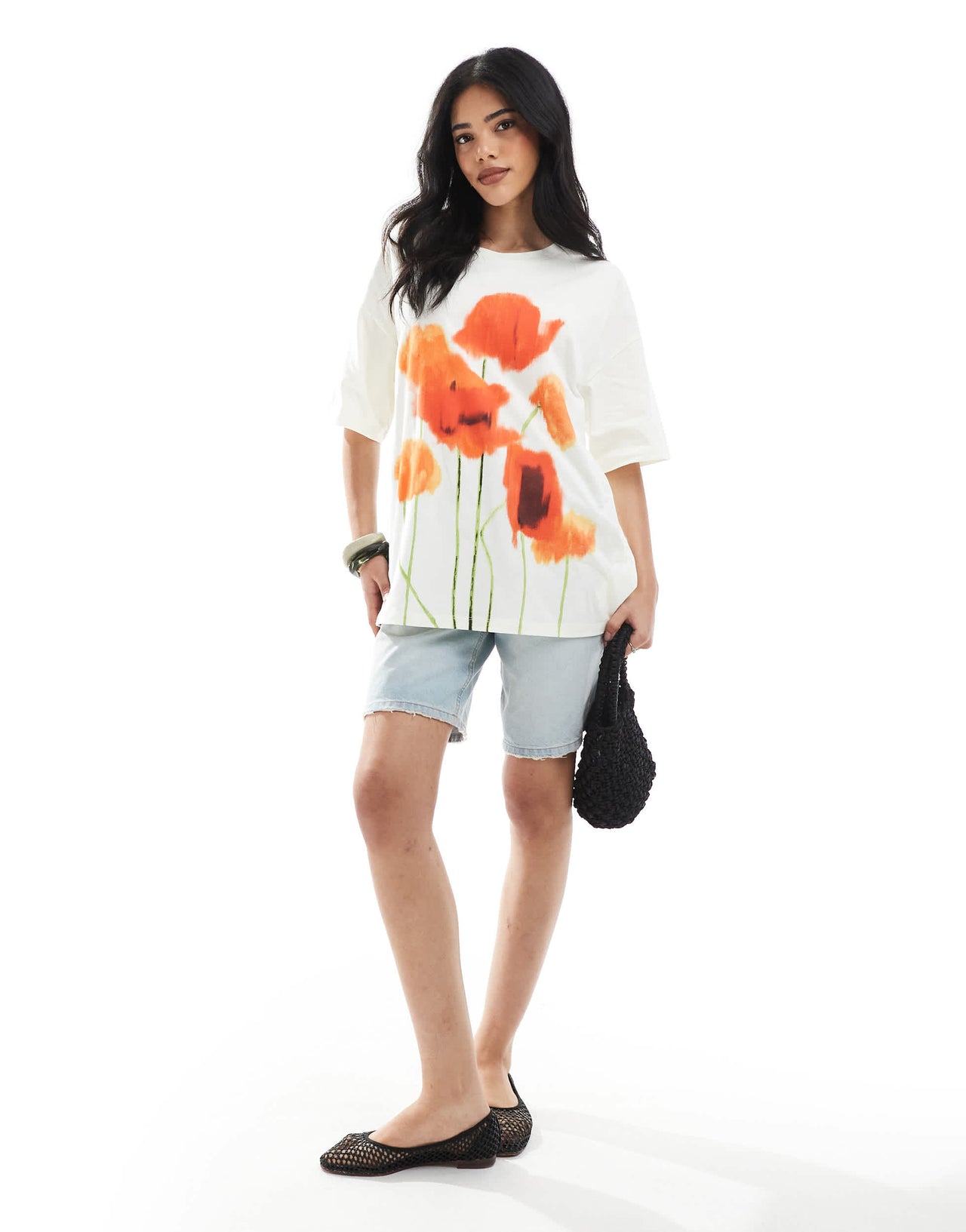 ASOS DESIGN oversized tee with  blurred floral graphic in ecru