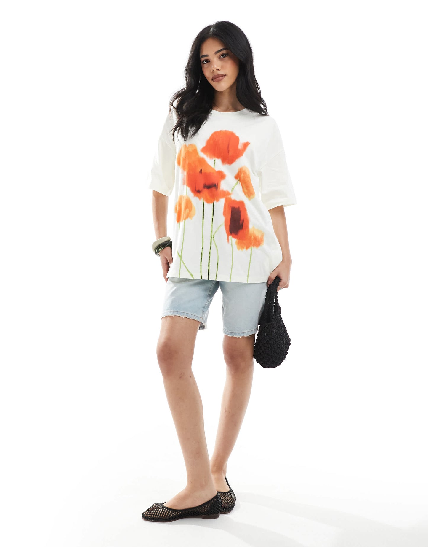ASOS DESIGN oversized tee with  blurred floral graphic in ecru
