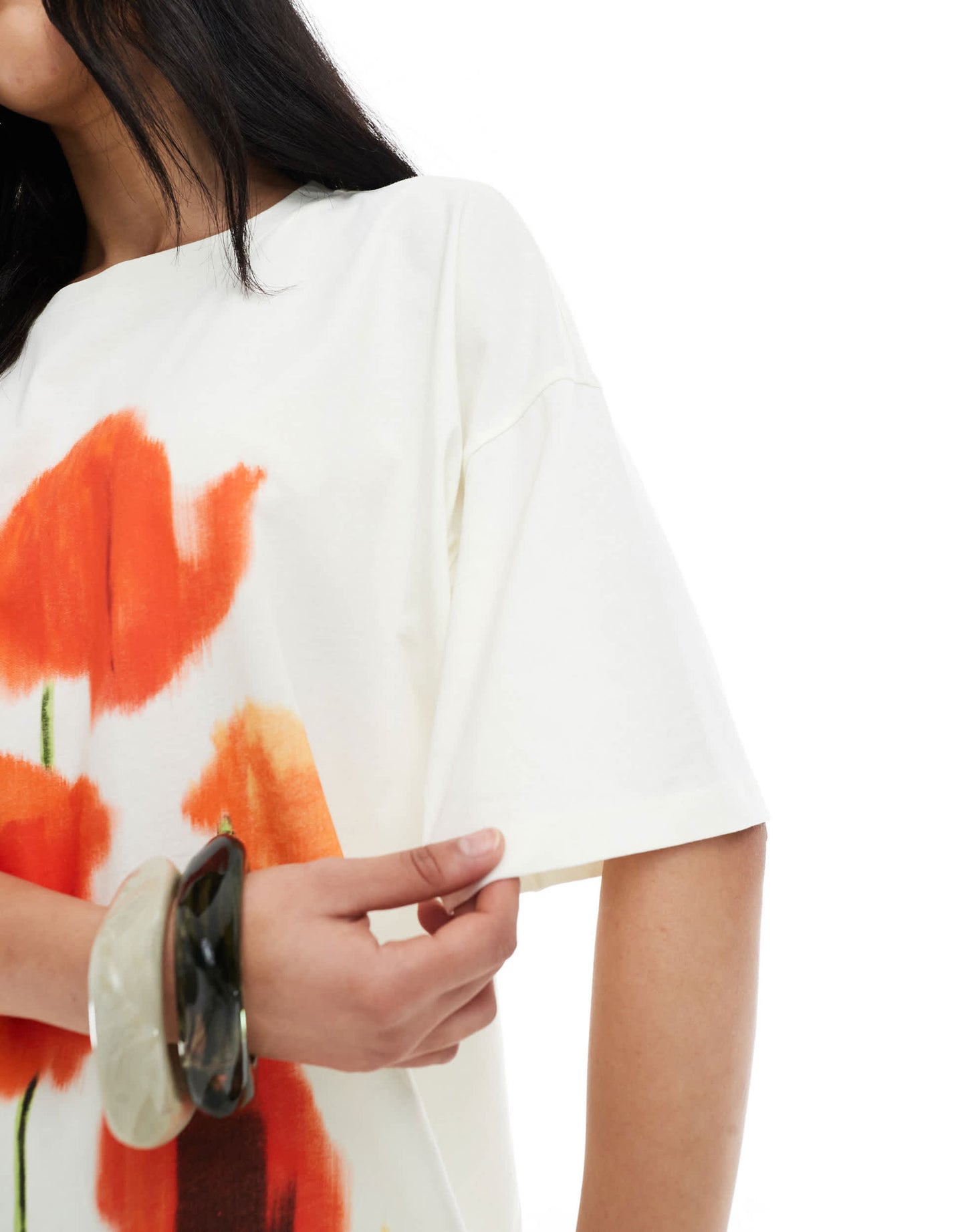 ASOS DESIGN oversized tee with  blurred floral graphic in ecru