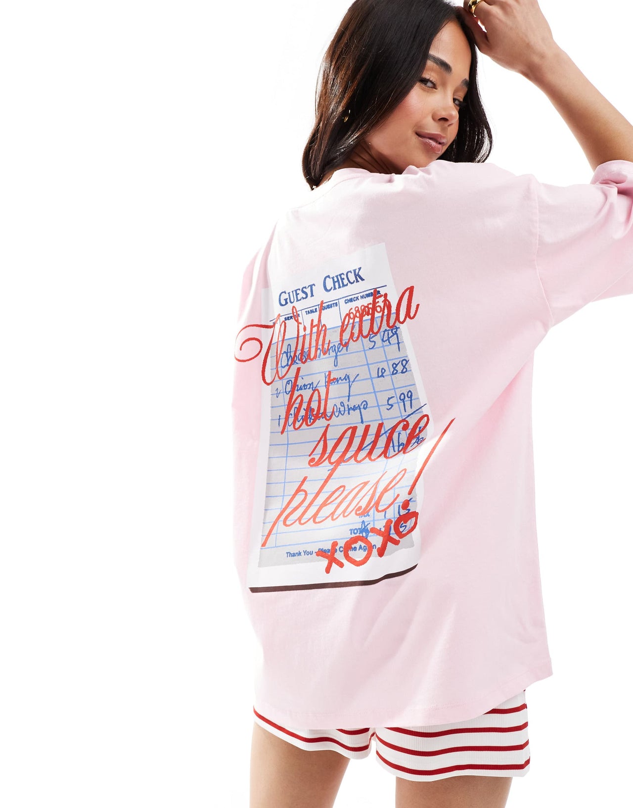 ASOS DESIGN oversized t shirt with hot sauce graphic in pink
