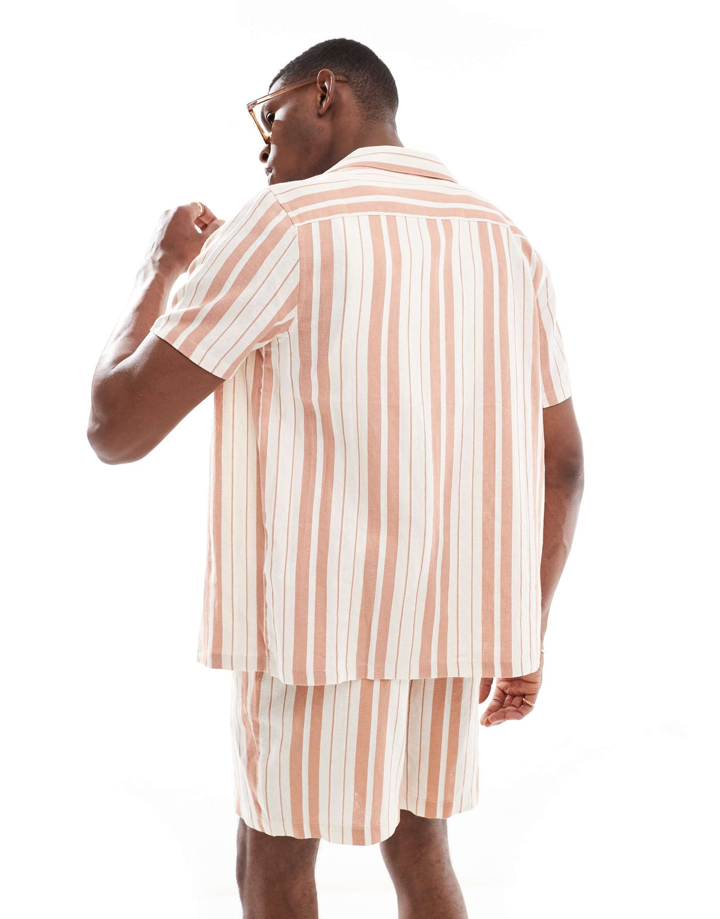 New Look linen look stripe shirt co-ord in stone