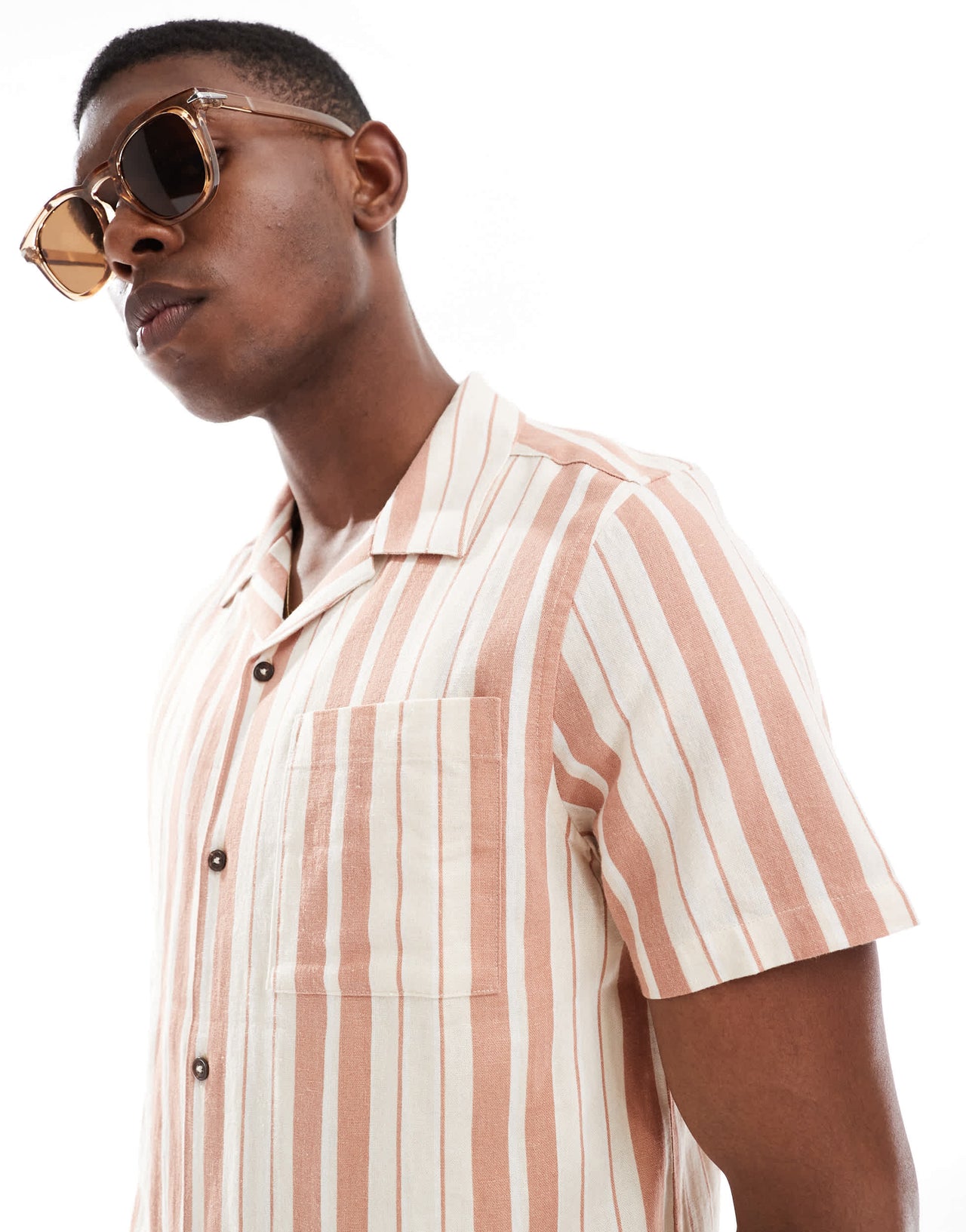 New Look linen look stripe shirt co-ord in stone