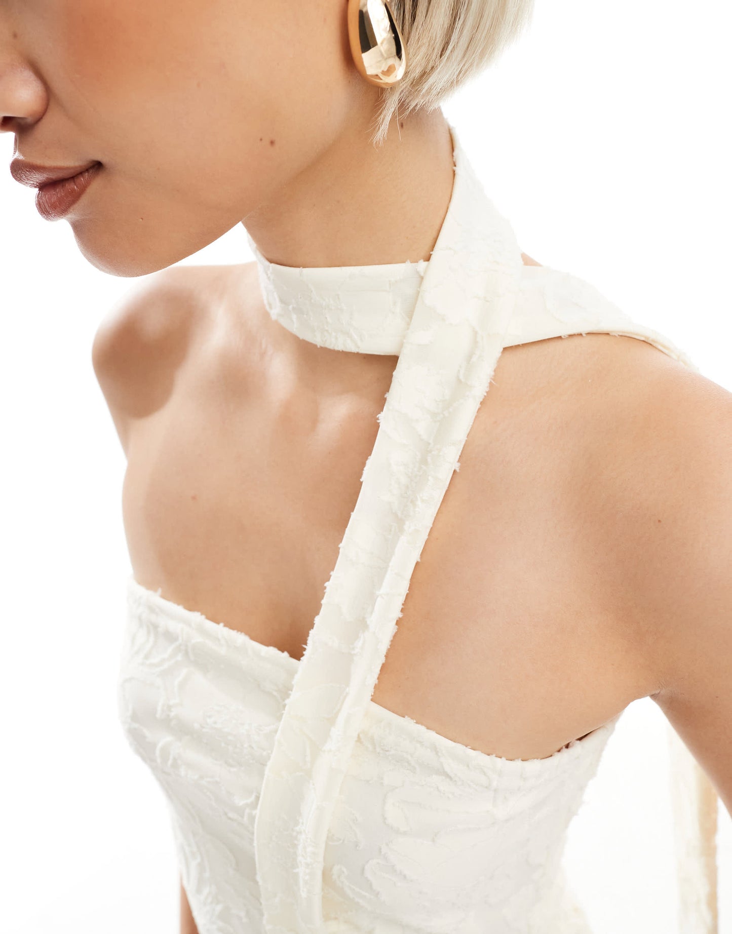 Miss Selfridge burnout textured bandeau scarf top in cream