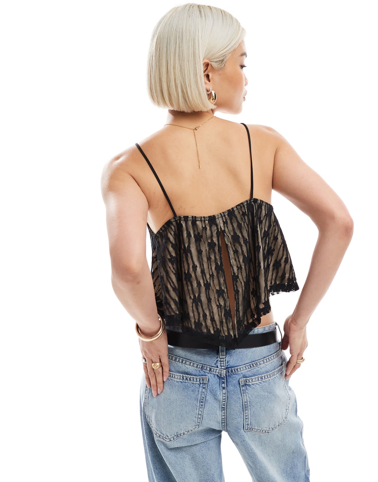 Miss Selfridge lace floaty split back cami top