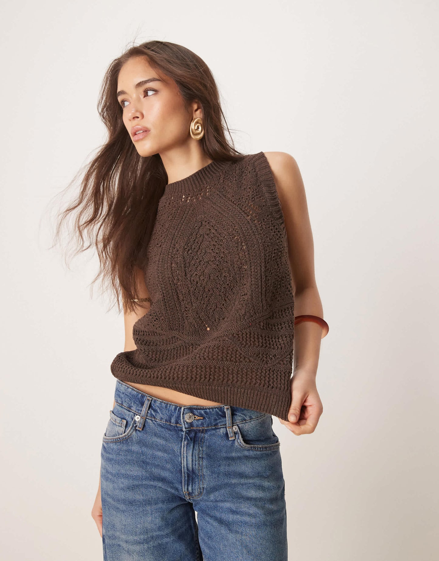 ASOS DESIGN chunky stitch knitted tank in chocolate