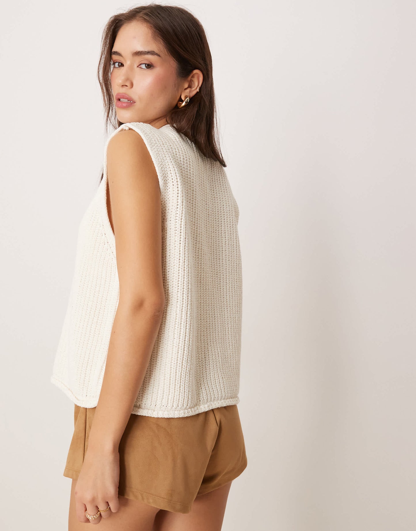 ASOS DESIGN knitted boxy waistcoat with multi shell buttons in white
