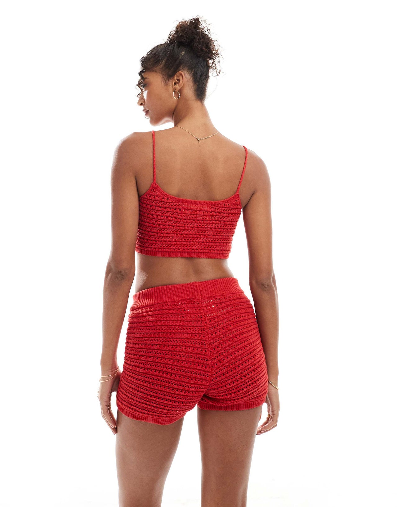 Stradivarius STR co ord crochet mini short co ord in red