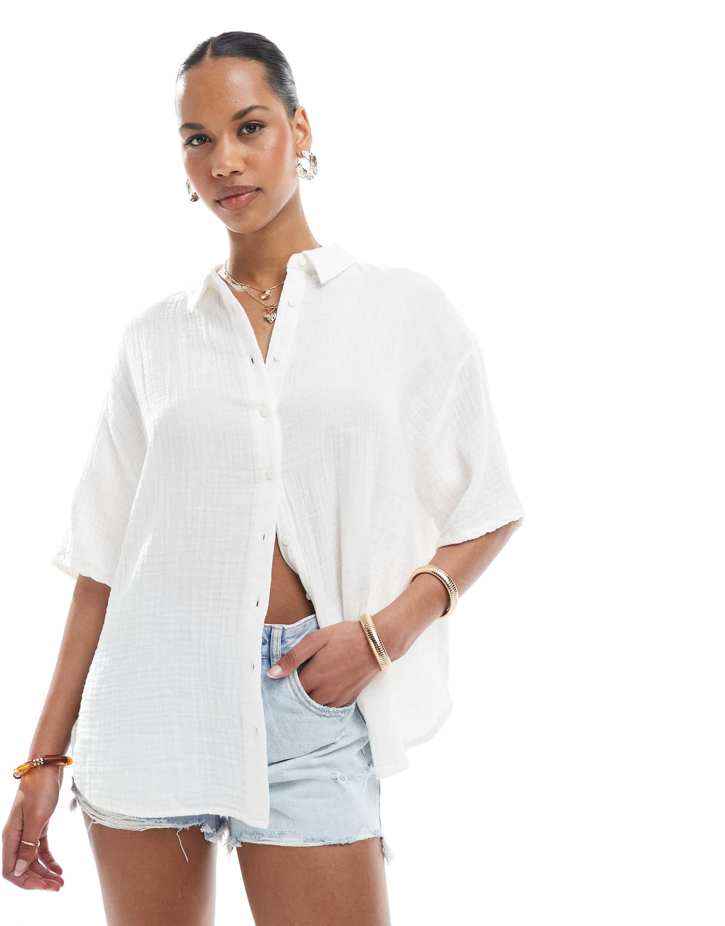 Stradivarius linen look shirt in white
