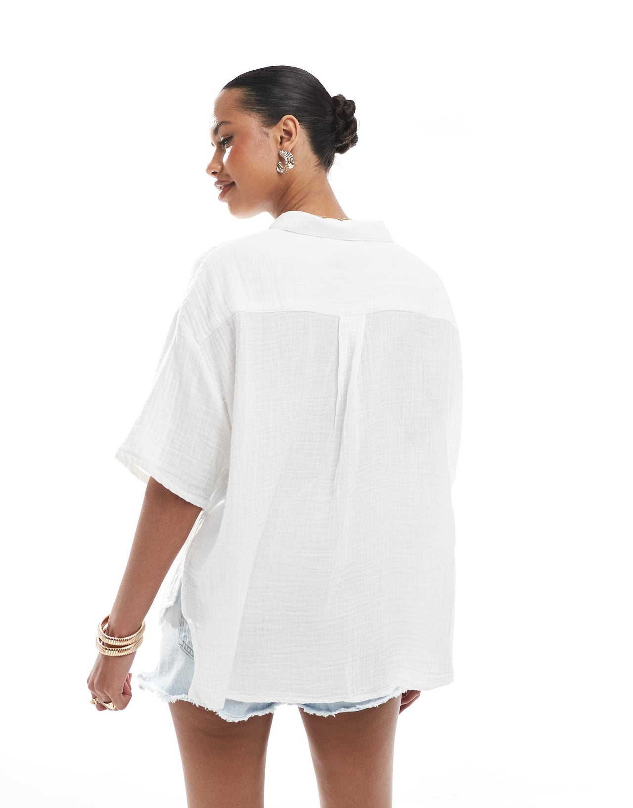 Stradivarius linen look shirt in white