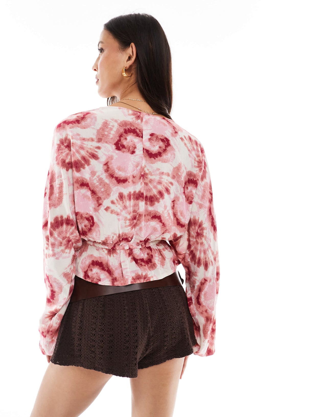 Stradivarius cropped tie detail shirt in pink tie dye