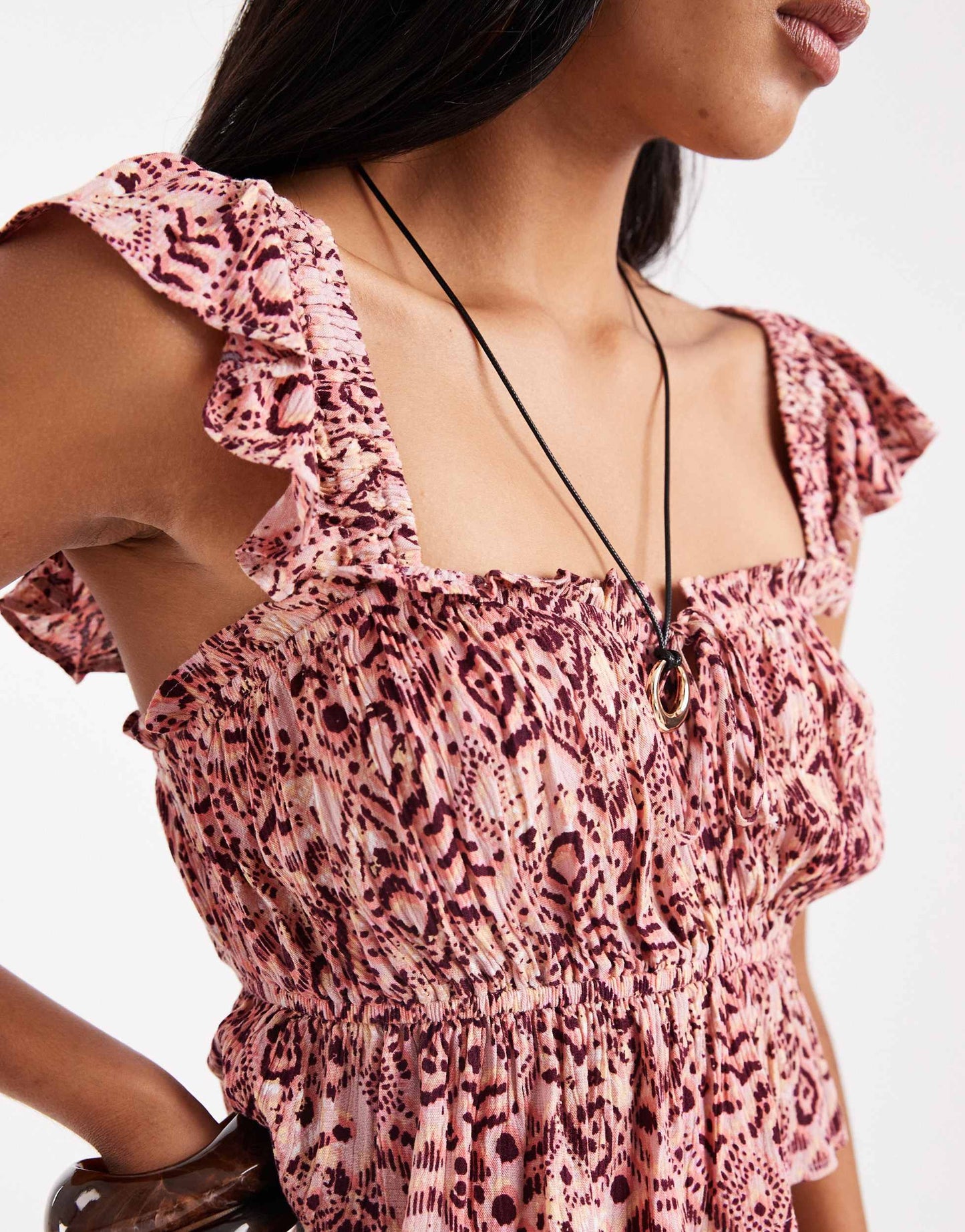 Stradivarius cropped milkmaid top co-ord in pink paisley print