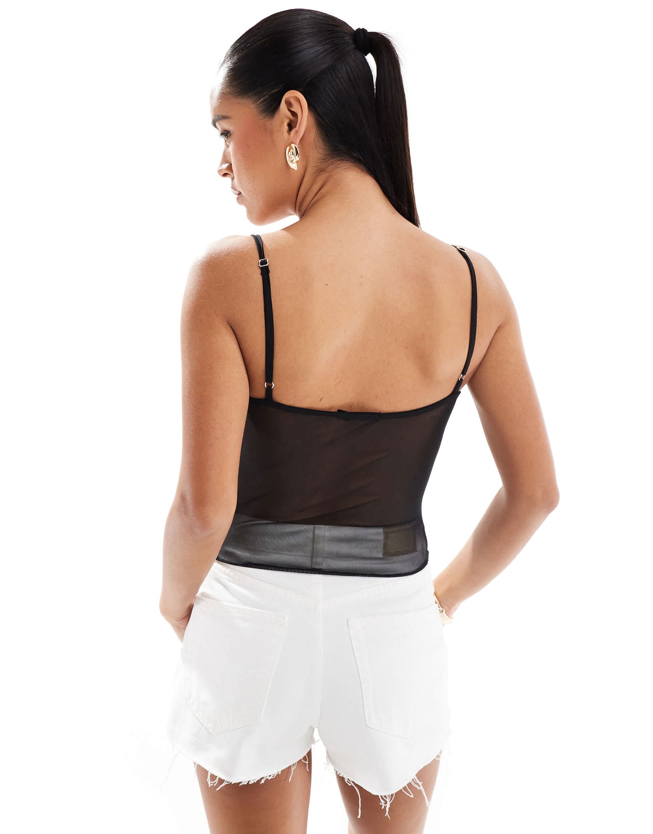 Stradivarius frill v neck top in black