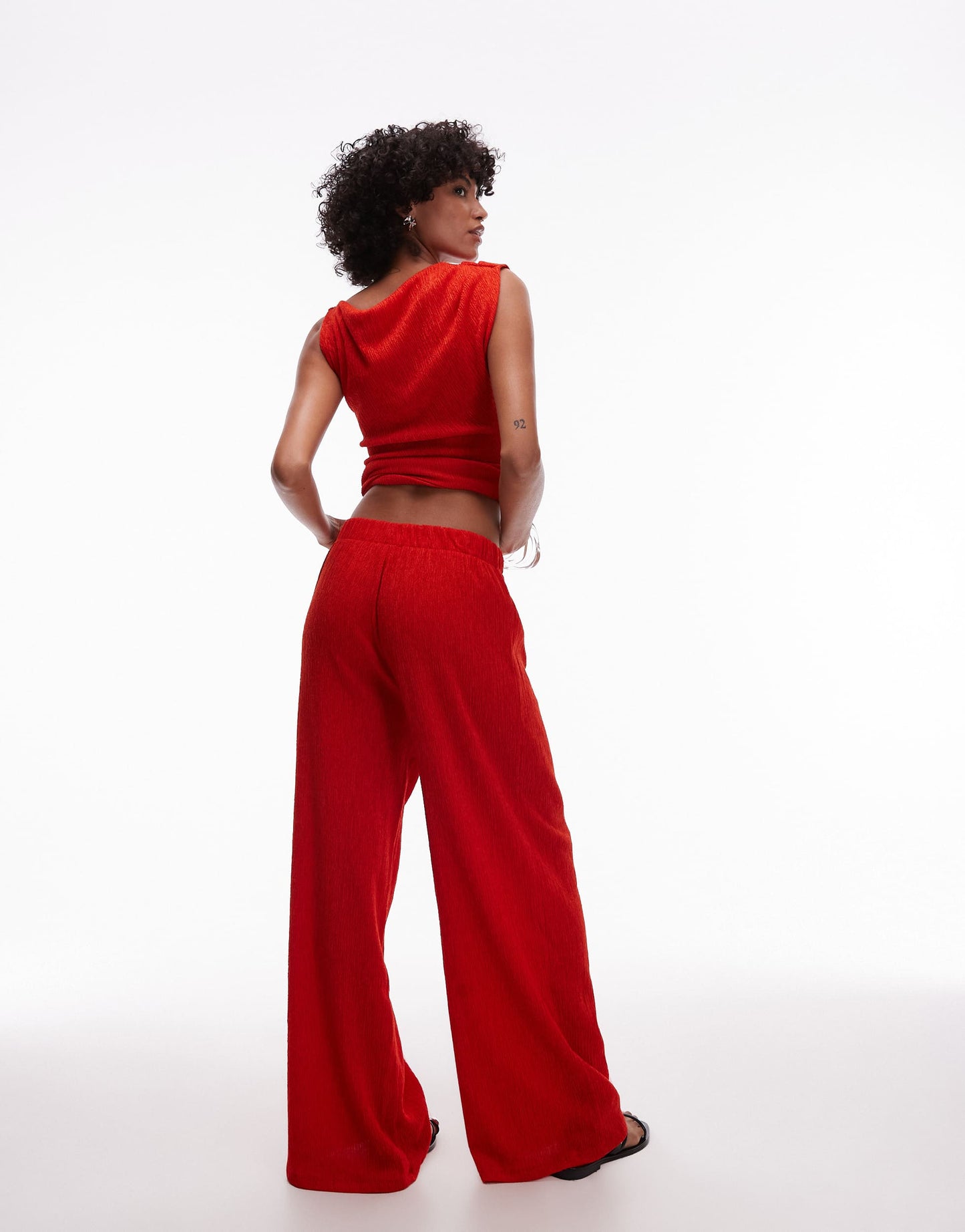 Topshop textured wide leg trousers in red
