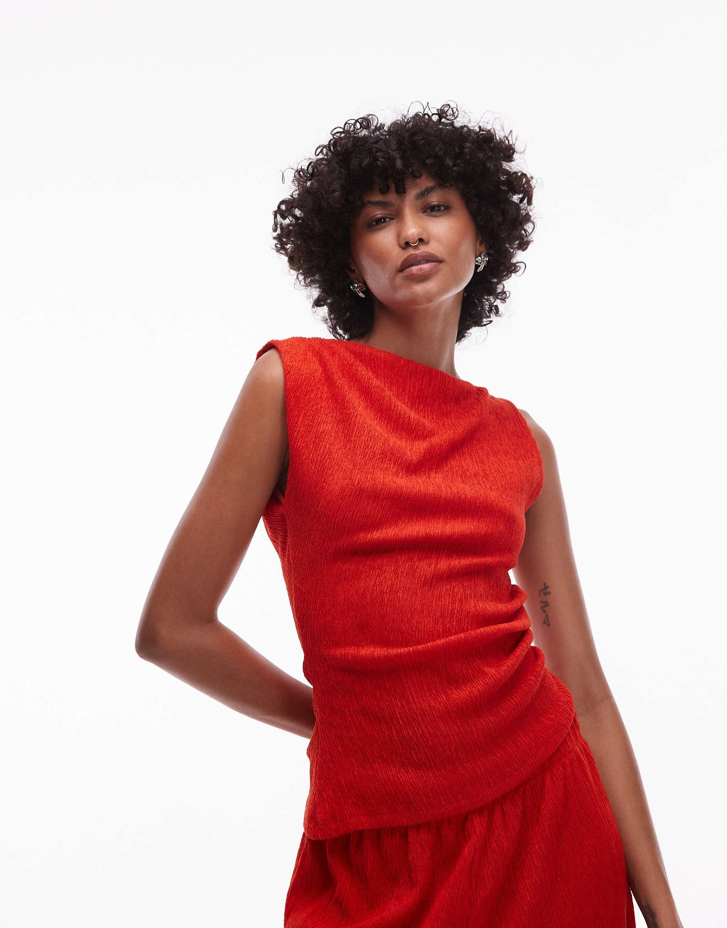 Topshop textured asymmetric ruched tank co-ord in red