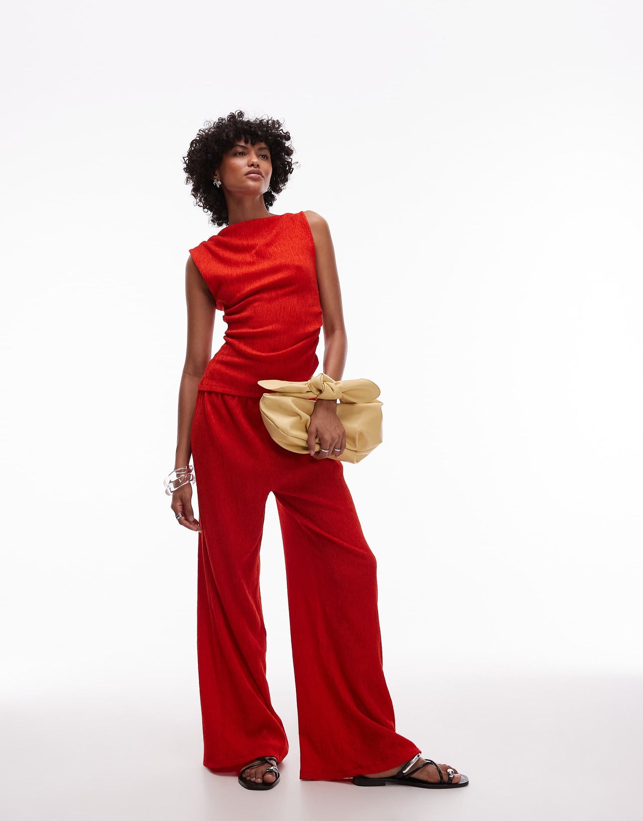 Topshop textured asymmetric ruched tank co-ord in red