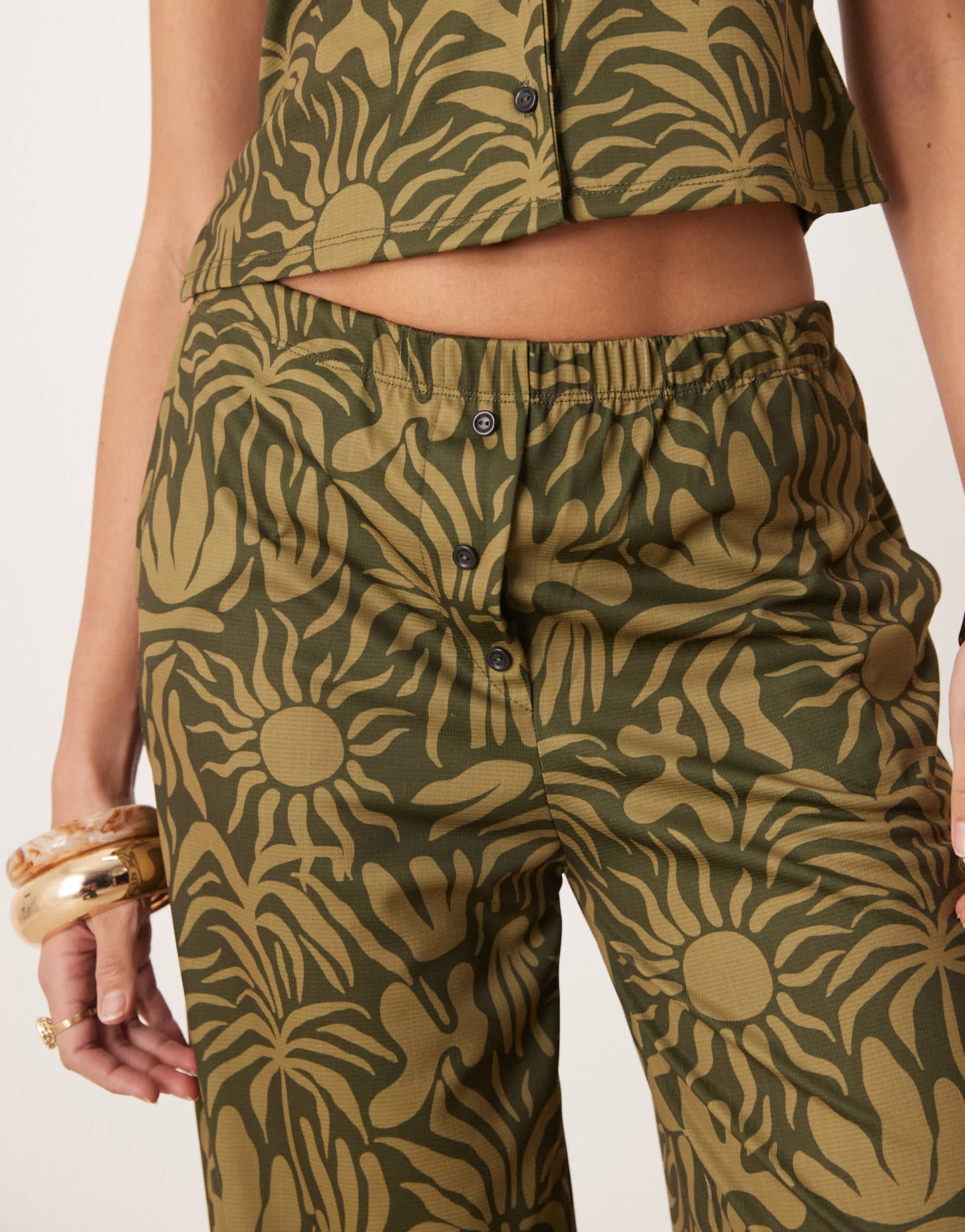 ASOS DESIGN wide leg trouser with floral print co-ord in khaki